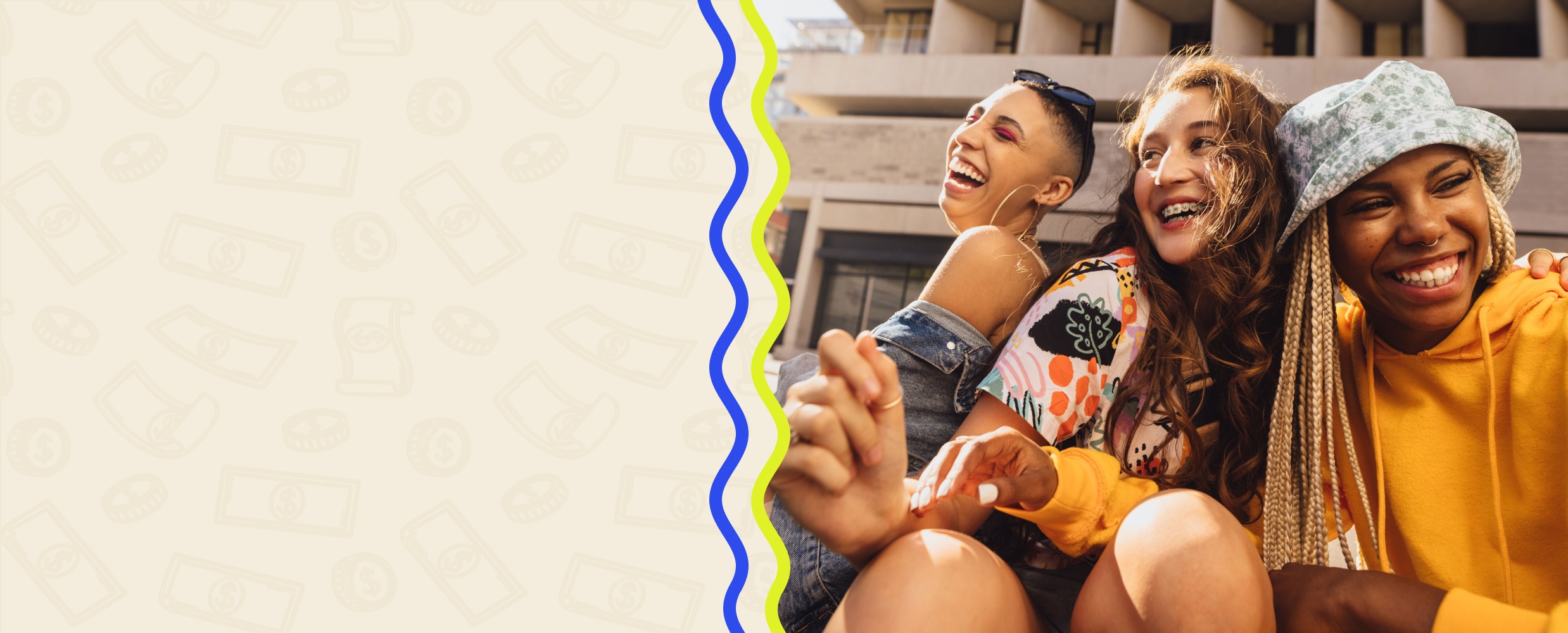 three young women laughing together