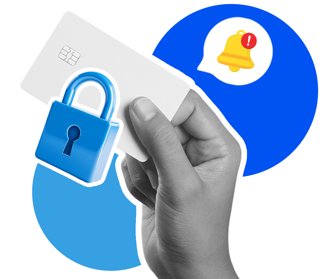 hand holding credit card with padlock on top of card