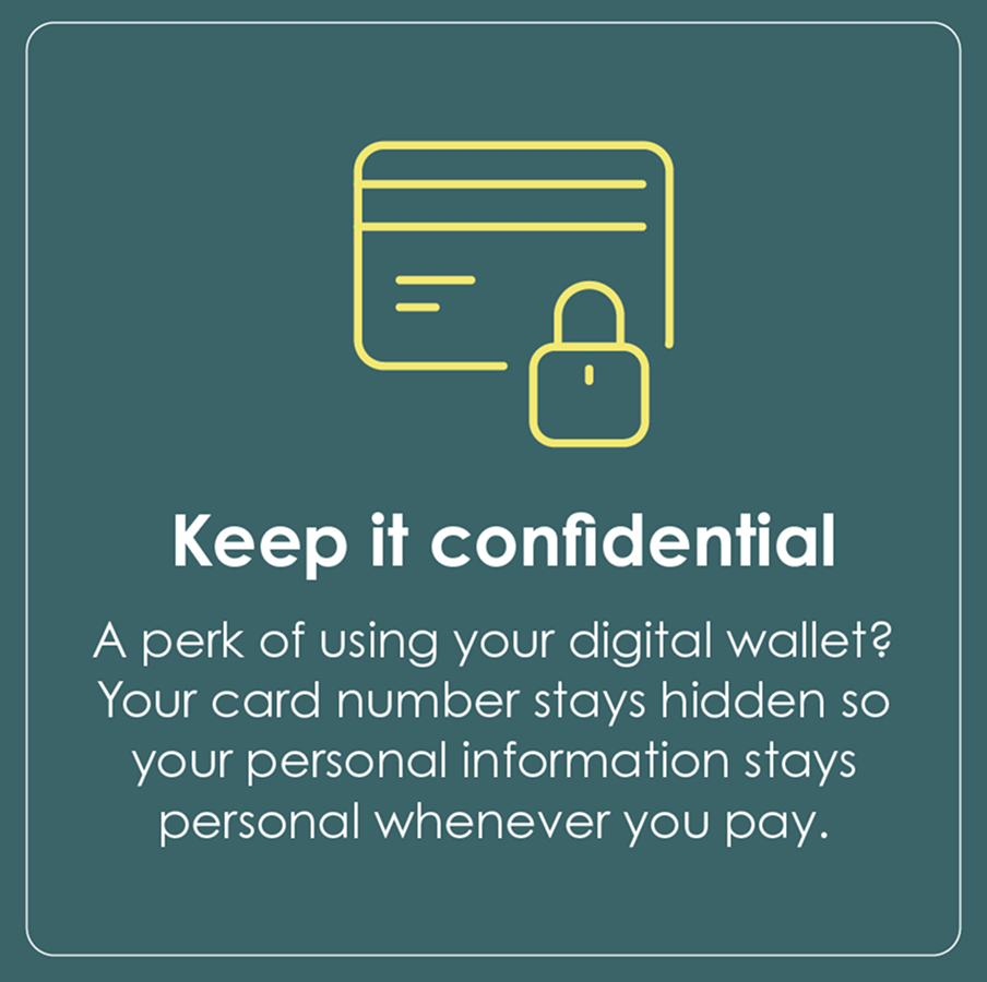 credit card and lock icons, text: keep it confidential